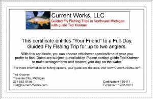 Gift Certificates for Fly Fishing Trips or Lessons in N. Michigan