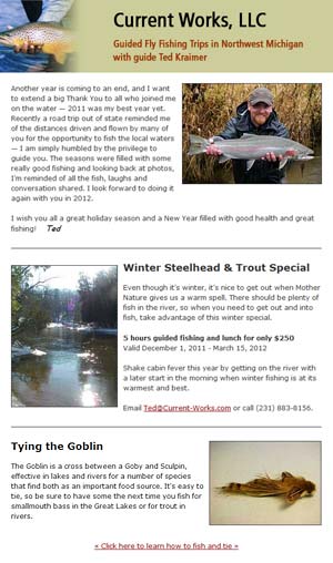 Northern Michigan Fly Fishing Newsletter Example